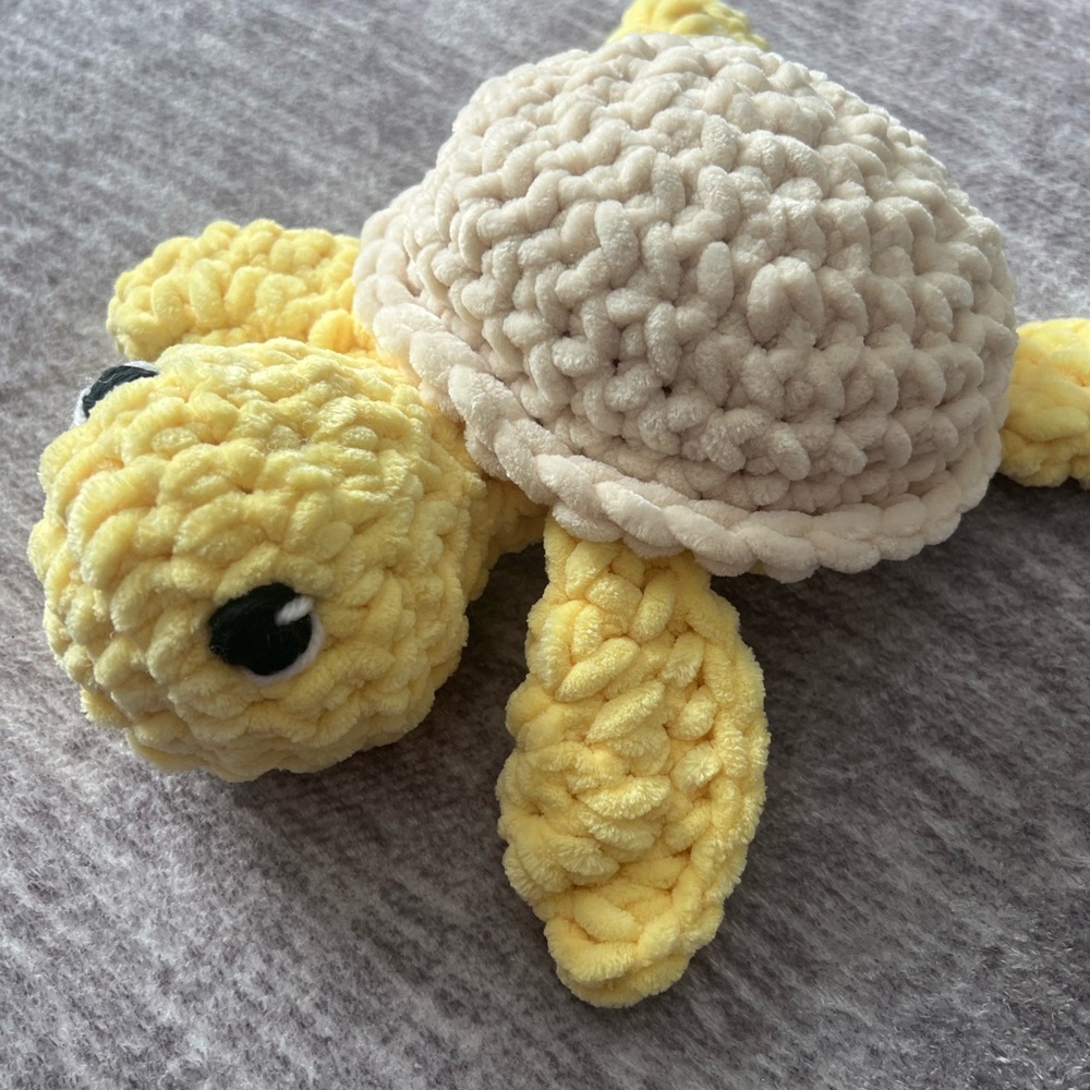Handmade Crochet Plush Turtle Amigurumi - Yellow and Cream with embroidered eyes